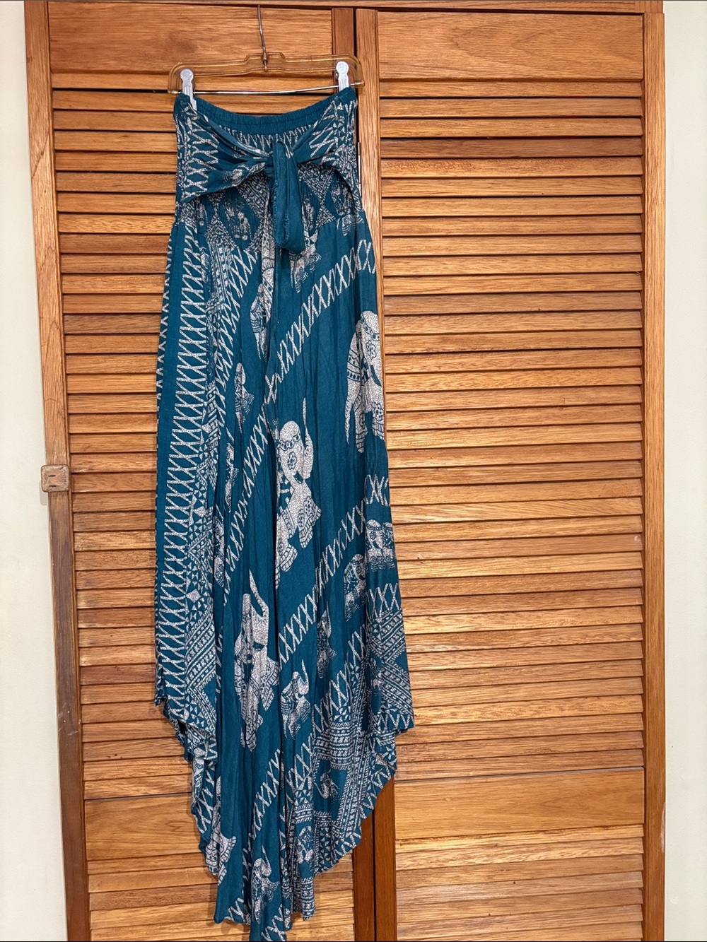 Teal Patterned High-Low Maxi Dress